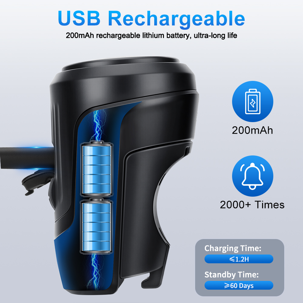 Elektrische fietshoorn Fietsbel 125DB Luide fietshoorn USB oplaadbare fietsbel voor volwassenen en kinderen Waterdicht