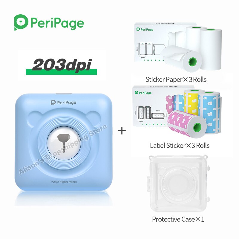 Thermal Printer Notes Sticker Label Printer 58mm mini Bluetooth Wireless Photo Mobile Phone Printer Peripage: BL add 6 Rolls1Case