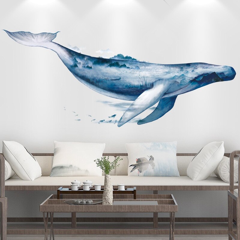 Large Whale Animals Wall Sticker PVC 3D Art Decal Sticker for Children Room Nursery Wall Decoration Home Decor 155X64cm