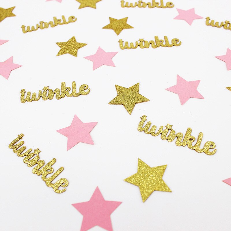 100 stuks roze gouden twinkle star papier confetti babyshower geslacht onthullen snoep gunst doos diy benodigdheden verjaardagsfeest tafeldecoratie