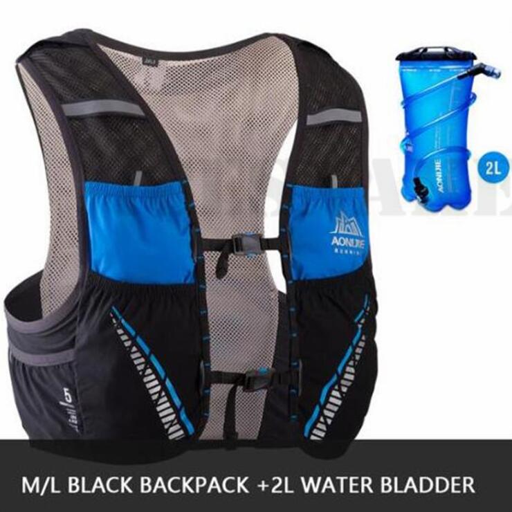 Aonijie 5L Hydratatie Backpack Rugzak Tas Vest Marathon Fietsen Klimmen Water Rugzak Harnas Waterzak Loopwedstrijd: ML Black 2L Bladder