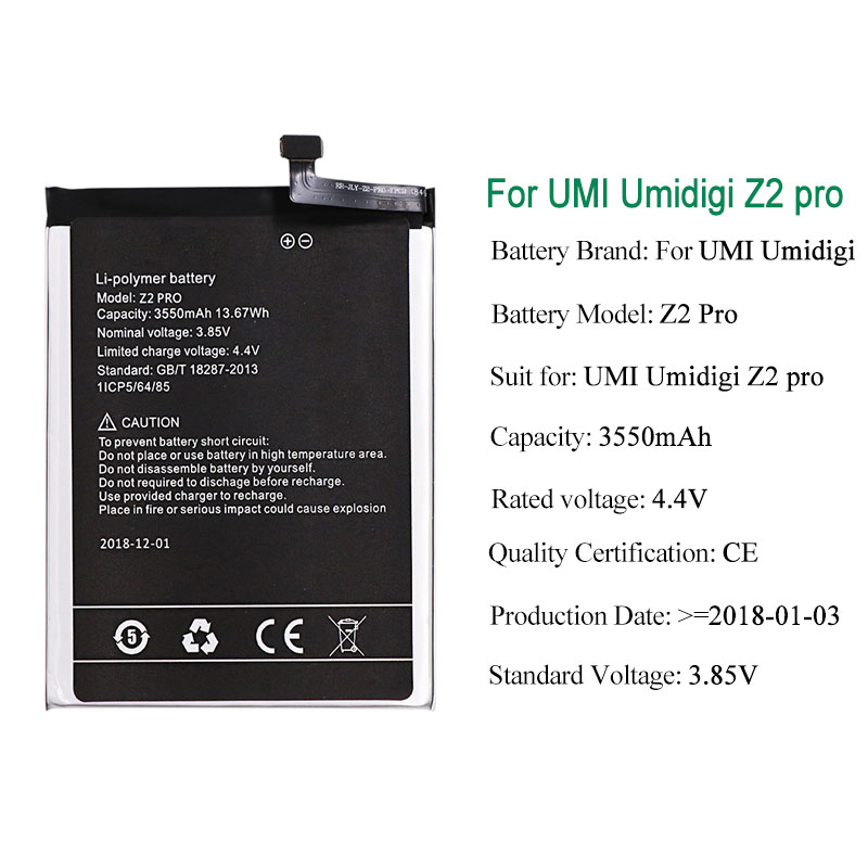 JRZ For UMI Umidigi Z2 Pro Phone Battery For UMI Umidigi Z2 Pro 3550mAh Hight Capacity 3.85V Replacement Batteries+Tools