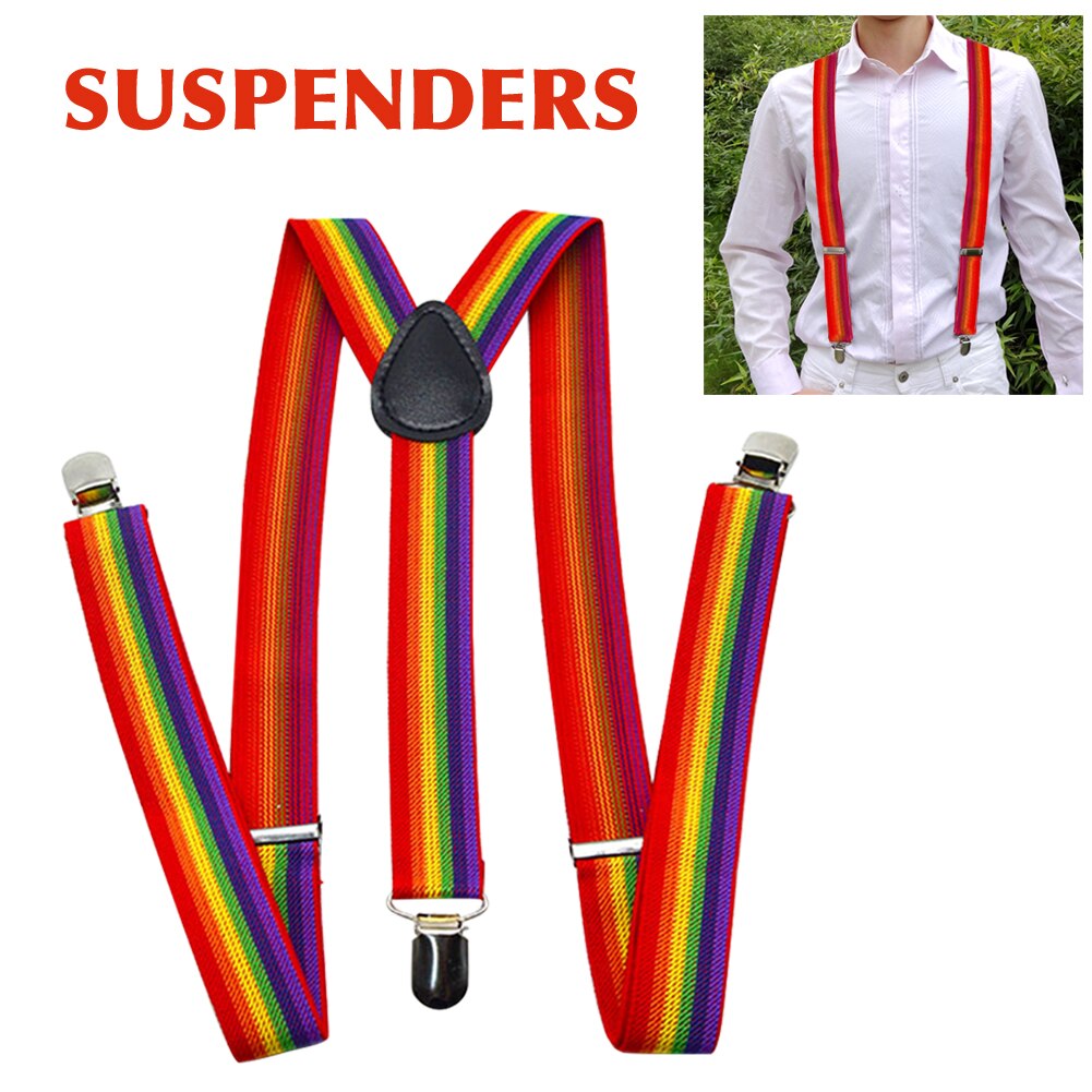 Verstellbare Regenbogen-Hosenträger – Elastisch, Y-Back Mit Klemmen, Unisex In Bunt