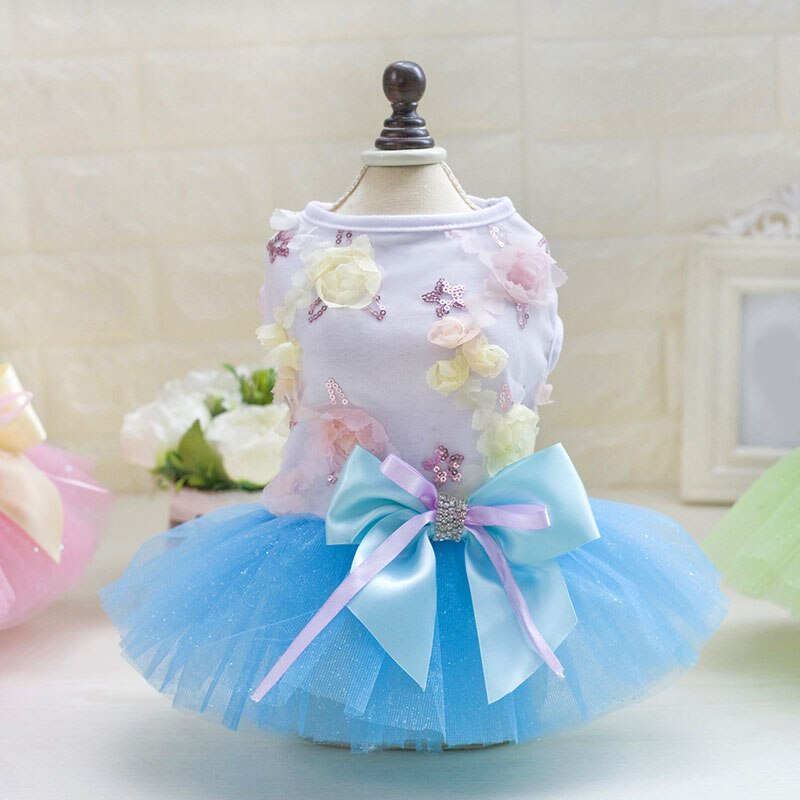 Summer Dog Princess Dress Pet Wedding Dress Puppy Clothing Sleeveless Gauze Skirt Pet Skirt Pet Chihuahua Dog Clothes: Blue / XL