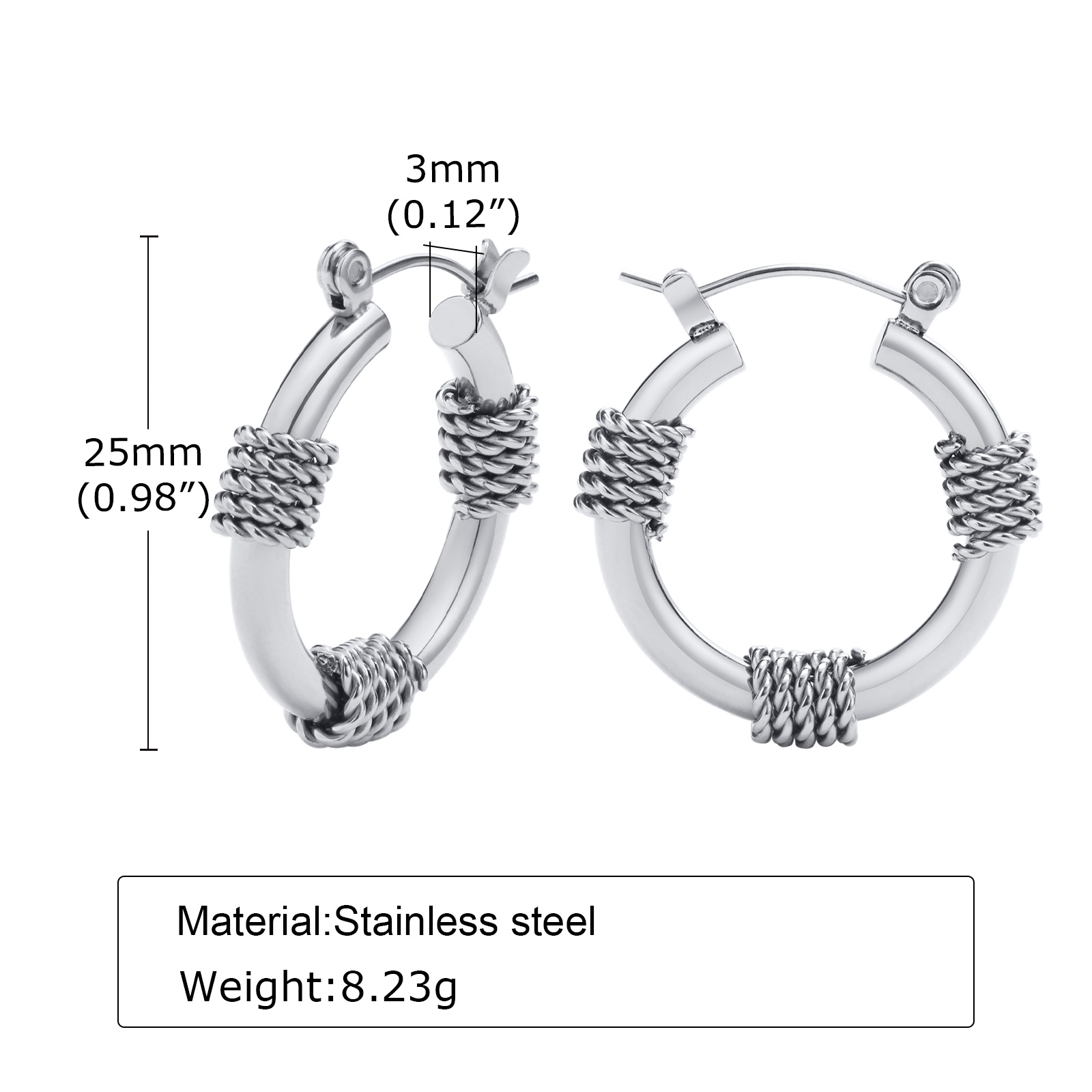 Mannen Hoop Earring, Roestvrij Staal Coil Wire Wrap Earing, Bali Hoepel Oorbellen Voor Mannen Vrouwen Sieraden.