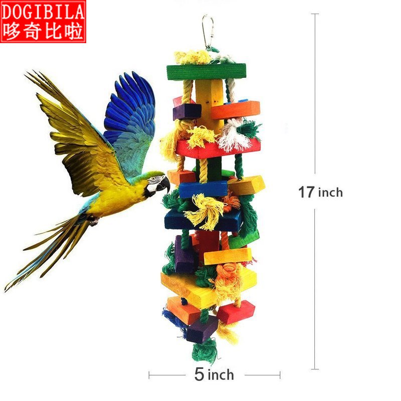 Juguetes para pájaros de colores grandes, cuerda de algodón, bloque de madera, tornos, loros, gorros, juguetes de cuatro capas, budgie accesirios para aves