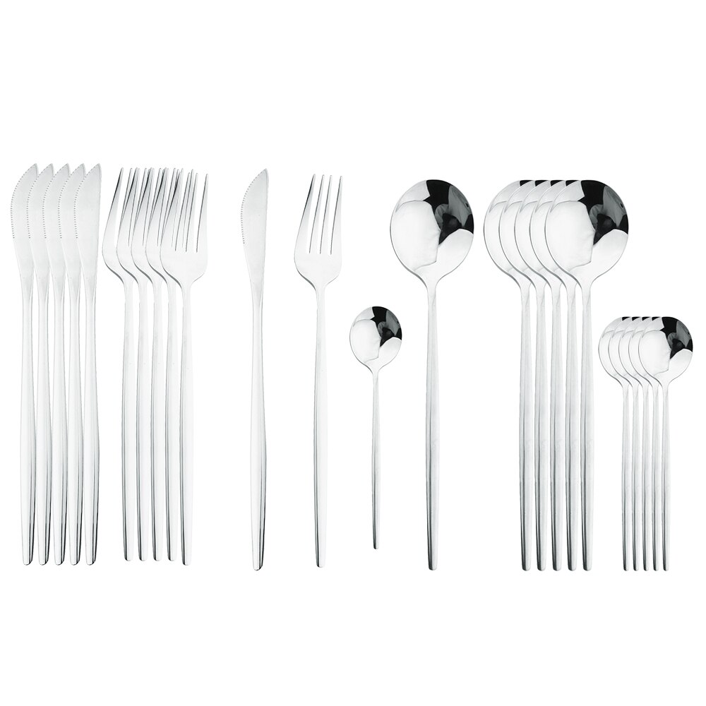 Juego de cubiertos dorados con mango negro, 24 Uds., cuchillo de acero inoxidable, tenedor, cuchara, vajilla, juego de cubiertos, vajilla de cocina para Festival,: Negro