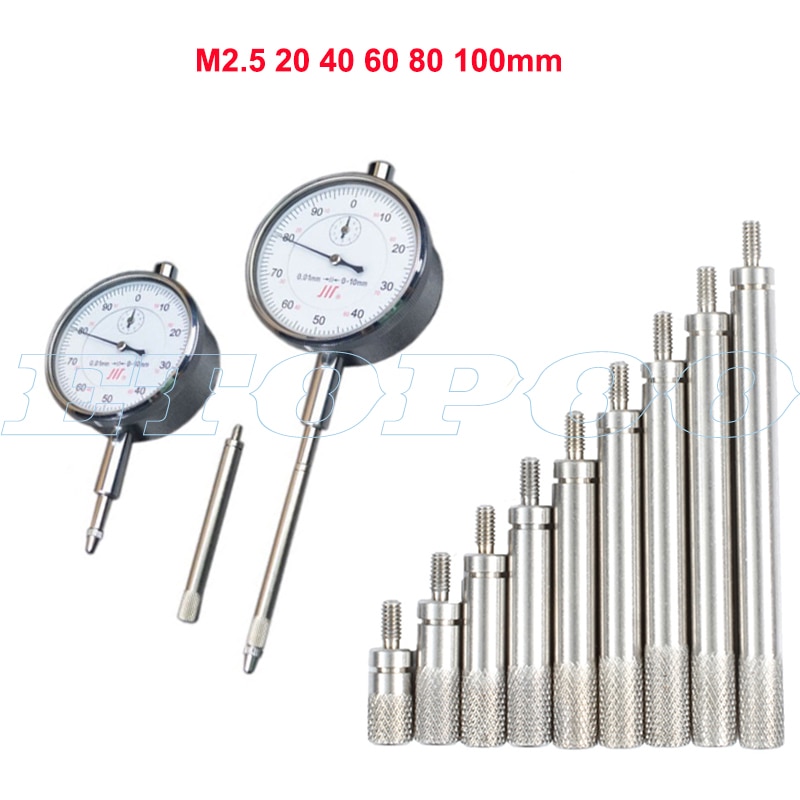 5pcs M2.5 20 40 60 80 100mm HSS Indicator Dial Rod Dia 5mm Digital Indicator Extension Stem Rod Set for Height Gauge Depth Gauge