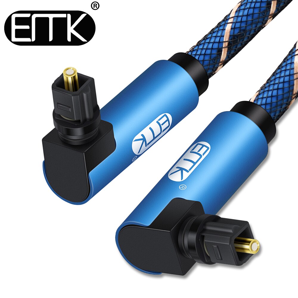 EMK Dual 90 Degree Optical Audio Cable Right Angle Digital Sound SPDIF Optical Toslink Cable with braided jacket