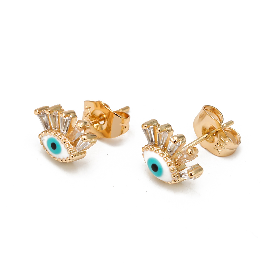 Oeil chanceux Micro pavé rond Zircon boucles d'oreilles cuivre turc mauvais œil Piercing boucles d'oreilles pour femmes filles hommes bijoux BE1058: Estampage à chaud
