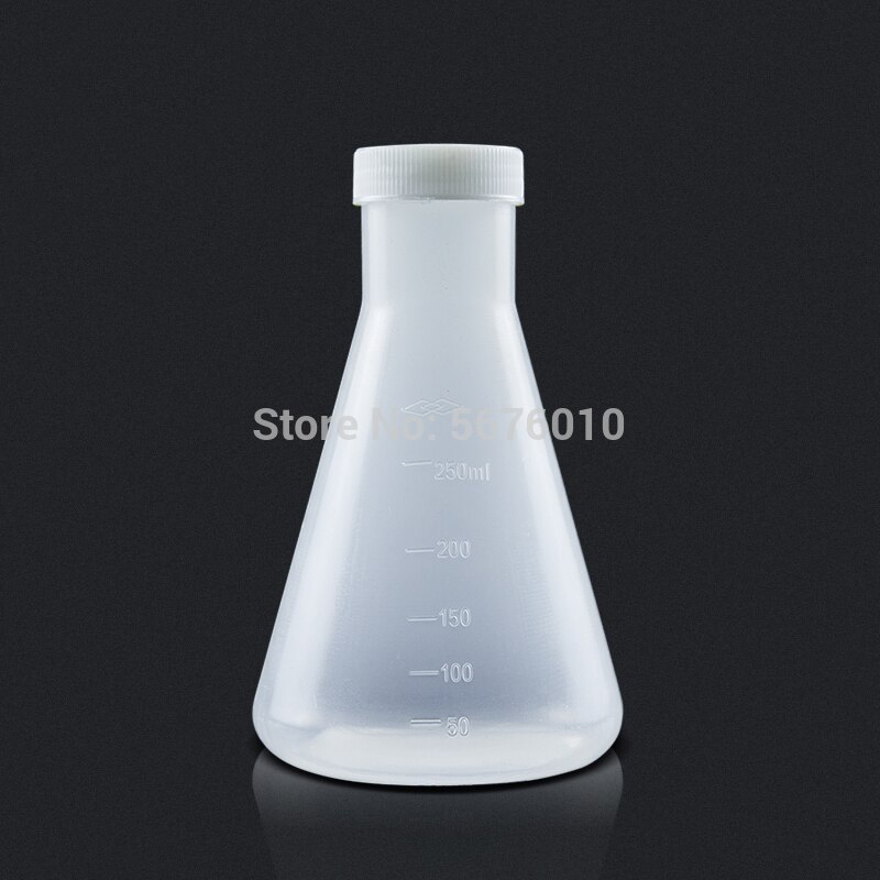 Frasco de plástico de laboratorio erlenmeyer, recipiente cónico con tapón de rosca, capacidad de 50ml, 100ml, 250ml, 500ml, 1000ml