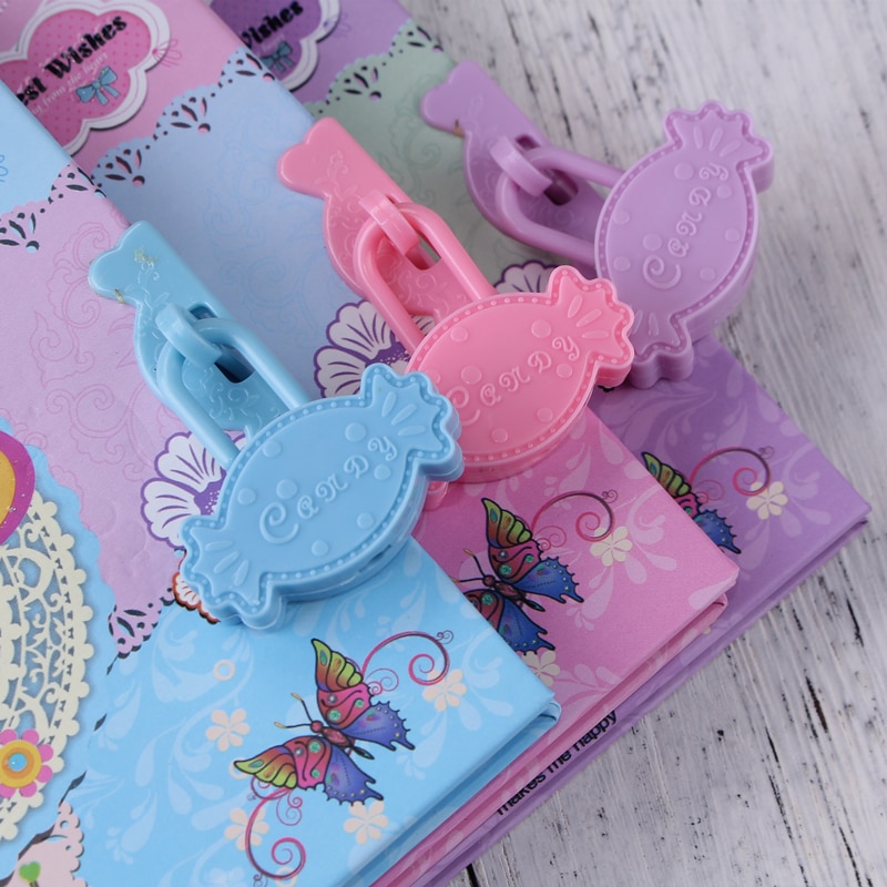 children's Hard Copybook kawaii password notebook student diary can lock Mini notepad cartoon random color 1pc