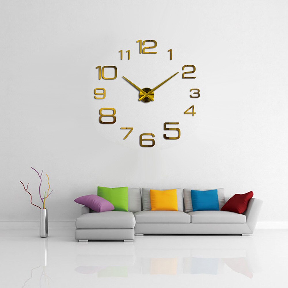 DIY Clock Acrylic Digital Wall Clock 3D Stereoscopic Electronic Clock Digital DIY Wall Clock Mirror Wall Clock Decor: Gold 