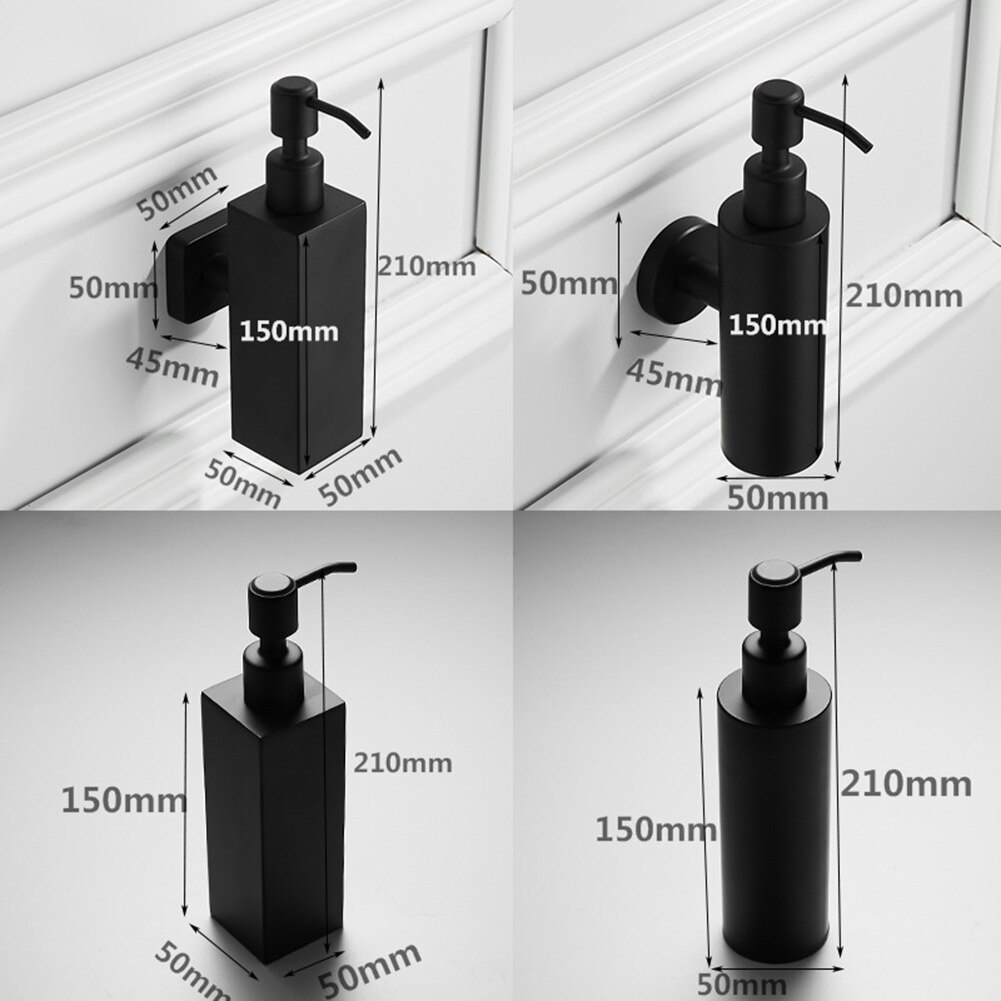 200ml Wall Mounted Pumps Stainless Steel Lotion Pump Home Bath Black Coated Boston Round Soap Dispenser Bathroom Supply