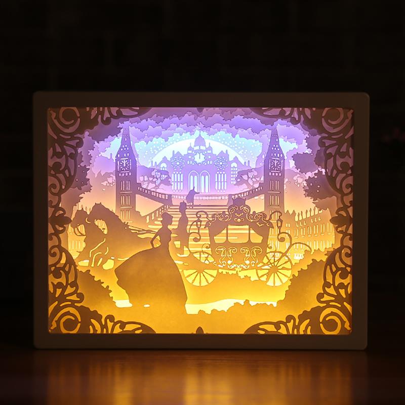 Nachtlampje 3D Led Papier Carving Lampen Papercut Licht Doos Papier Carving Art Night Lights Tafellamp Decoratie: F