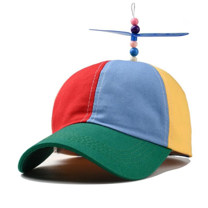 erwachsene Kinder Hubschrauber Propeller Baseball Caps Bunte Patchwork Kappe Hut Bambus Libelle Kinder Kinder Hysterese Kappen: L