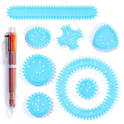 Juego de juguetes de dibujo espirales para niños, engranajes y ruedas entrelazados con 1 bolígrafo de de 6 colores, juguete de aprendizaje de arte, 8 Uds.: 8pcs with pen