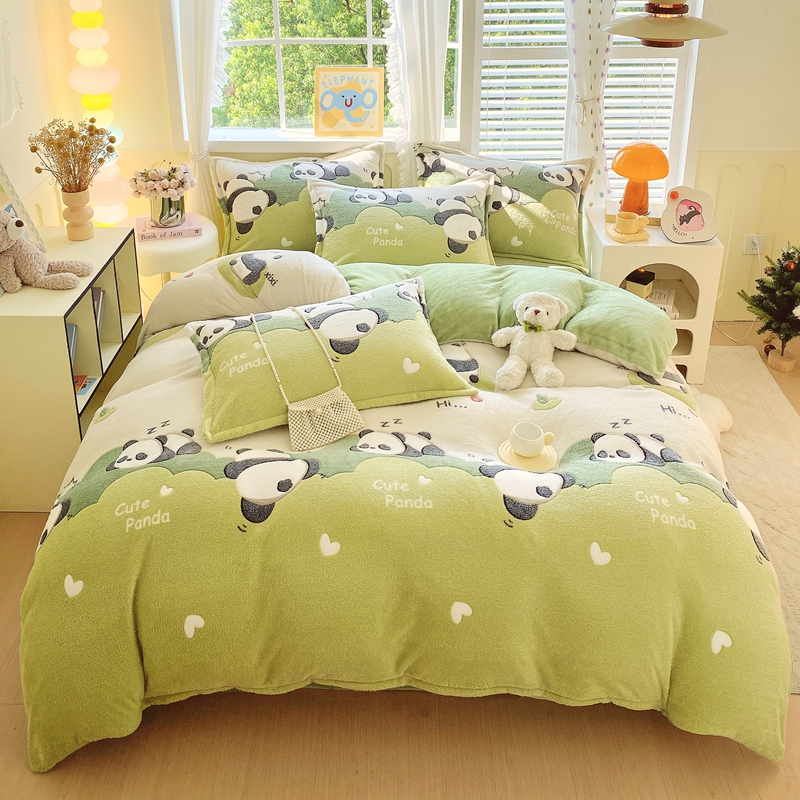Cute Panda Milk Velvet Duvet Cover Boys Girls Bedroom Decor Cartoon Animal Bedding Autumn and Winter Soft Warm Comforter Cover: WHITE