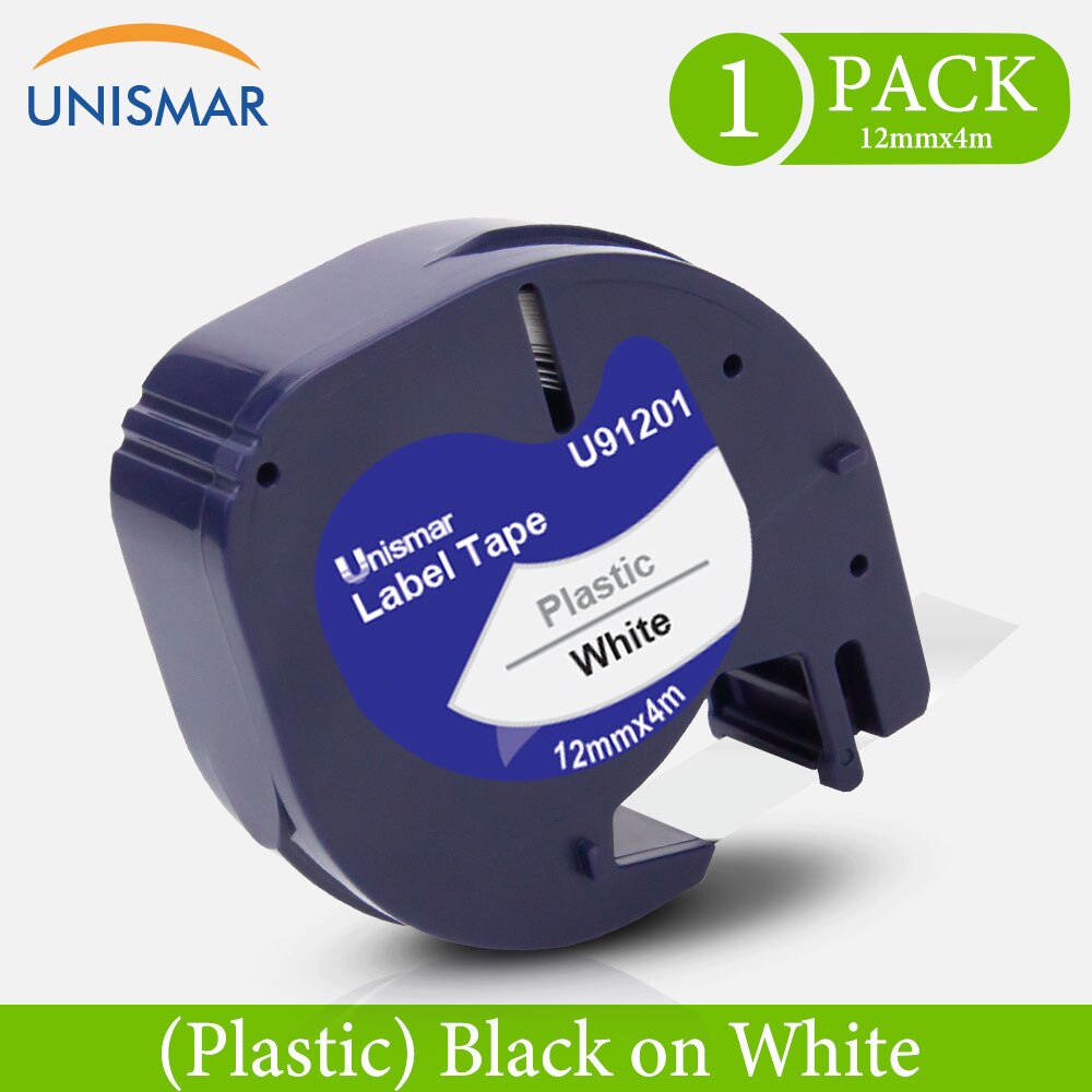 Unismar – imprimante d'étiquettes, noir sur blanc, pour Dymo Letratag LT100H, Compatible avec DYMO LetraTag LT100H Plus, 91201: Black on White