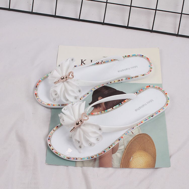 Zomerstrand damesschoenen voor dames, kleurrijke kristallen vlinder slippers, strandslippers voor dames, pvc slippers: Wit / 39