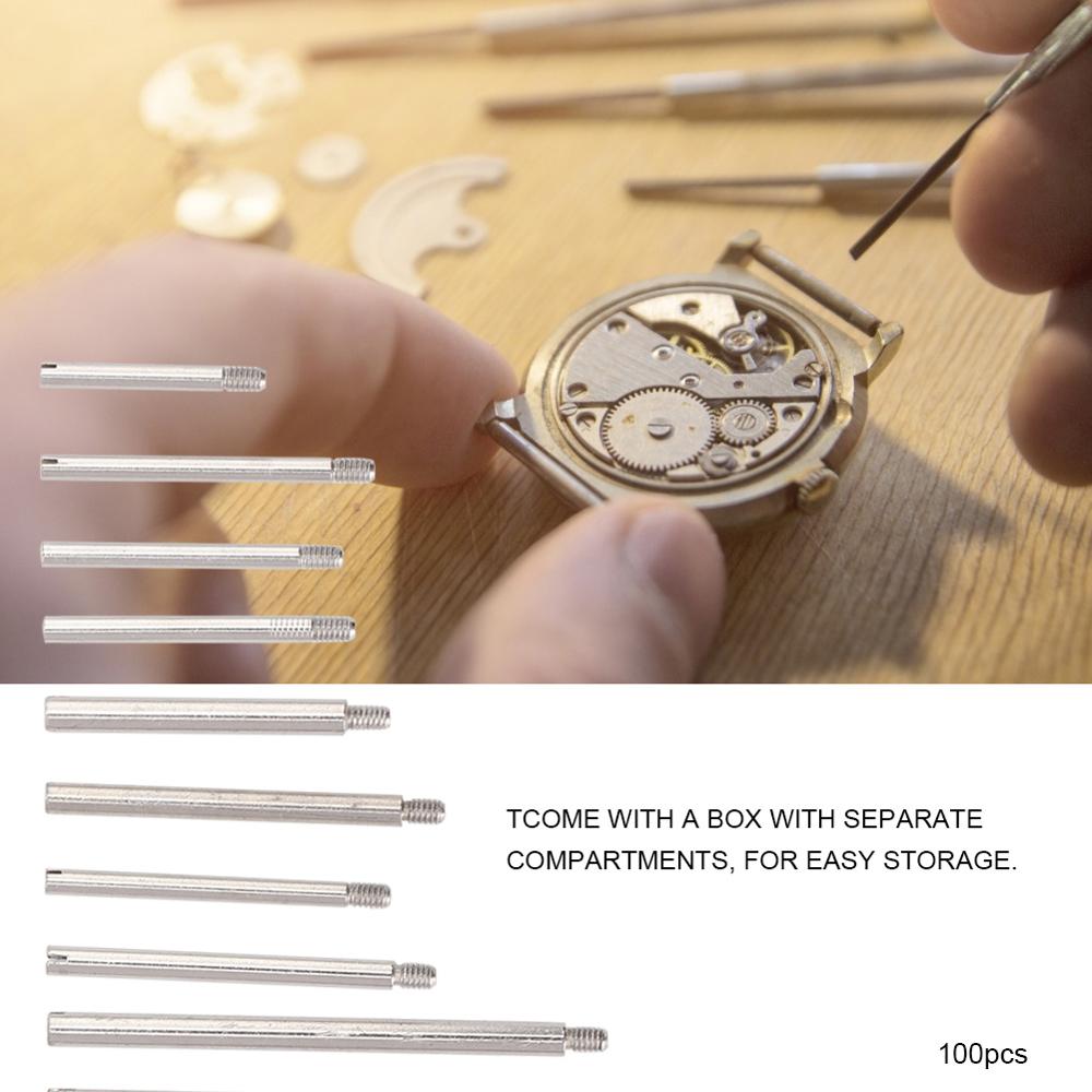 Juego de tornillos de correa de reloj de Metal con caja de almacenamiento, herramientas de reparación de reloj, accesorios, piezas para relojero, 50 Uds./100 Uds.