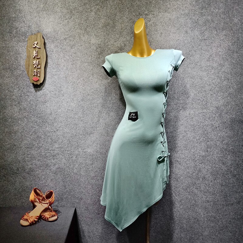 Latin Dance Clothes Female Adult Latin Dance Dress Summer Practice Clothes Black Green Tango Dress: Green / S