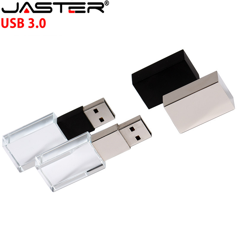 JASTER Crystal USB Flash Pen Drive Custom Logo Cle USB 3.0 4GB 16GB 32GB 64GB Wedding Pendrive (Over 10pcs Free Logo)