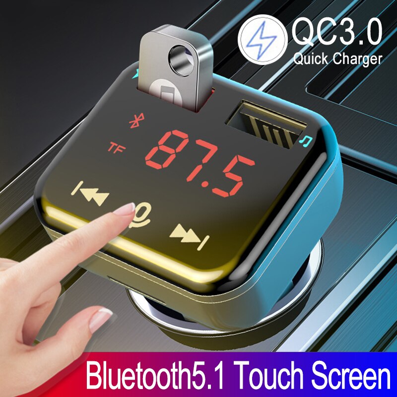 Car Bluetooth 5.1 FM Transmitter QC3.0 Fast Charger Dual Channel Stereo Car Mp3 Player EMC Touch Screen Audio Adaptor