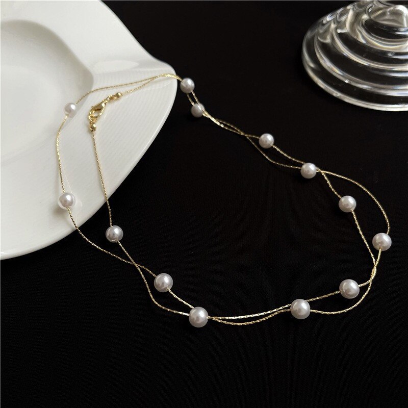 Korea Parel Choker Ketting Elegante Double Layer Ketting Hanger Voor Vrouwen Sieraden Bruiloft Verjaardag