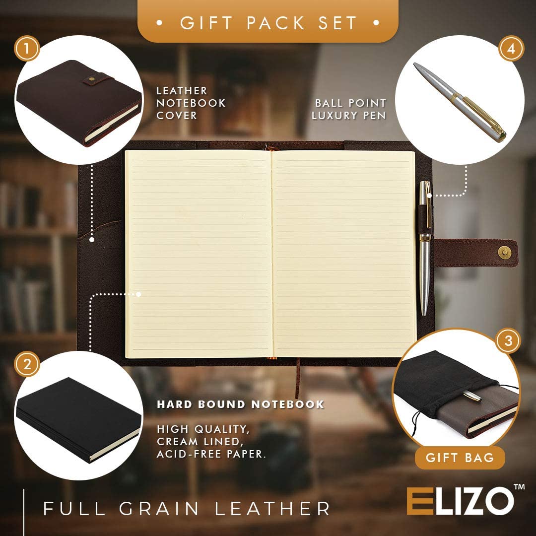 A5 Leather Journal Cover Multi Organizer with Credit Card Holder, Pockets and Pen - Fits 8.5 X 6 X 1 A5 Notebooks Planner Cover