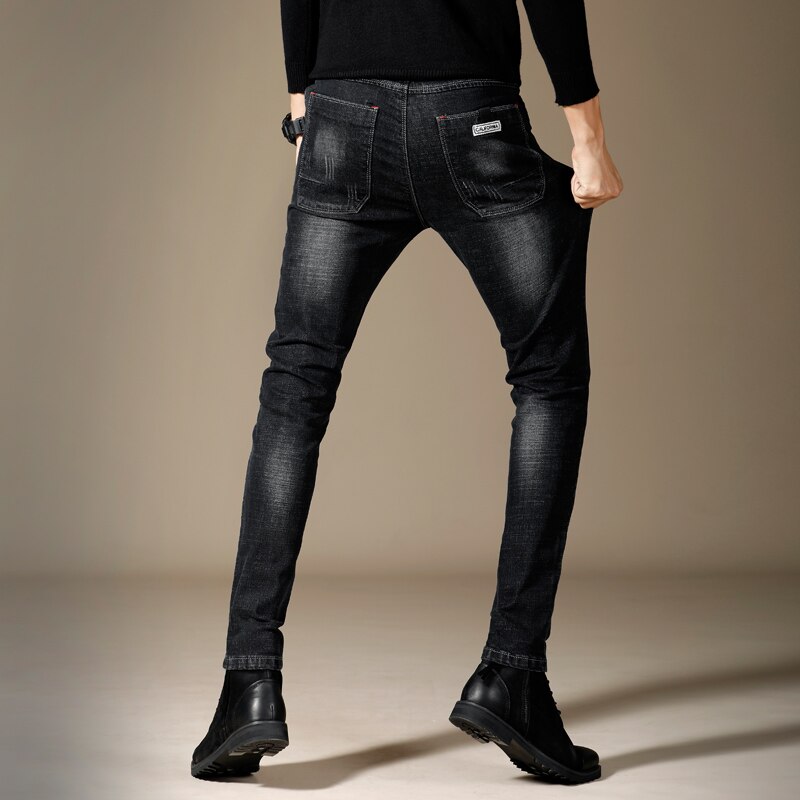 Våren herr jeans svart klassisk denim skinny jeans herr casual stretch slim fit byxor
