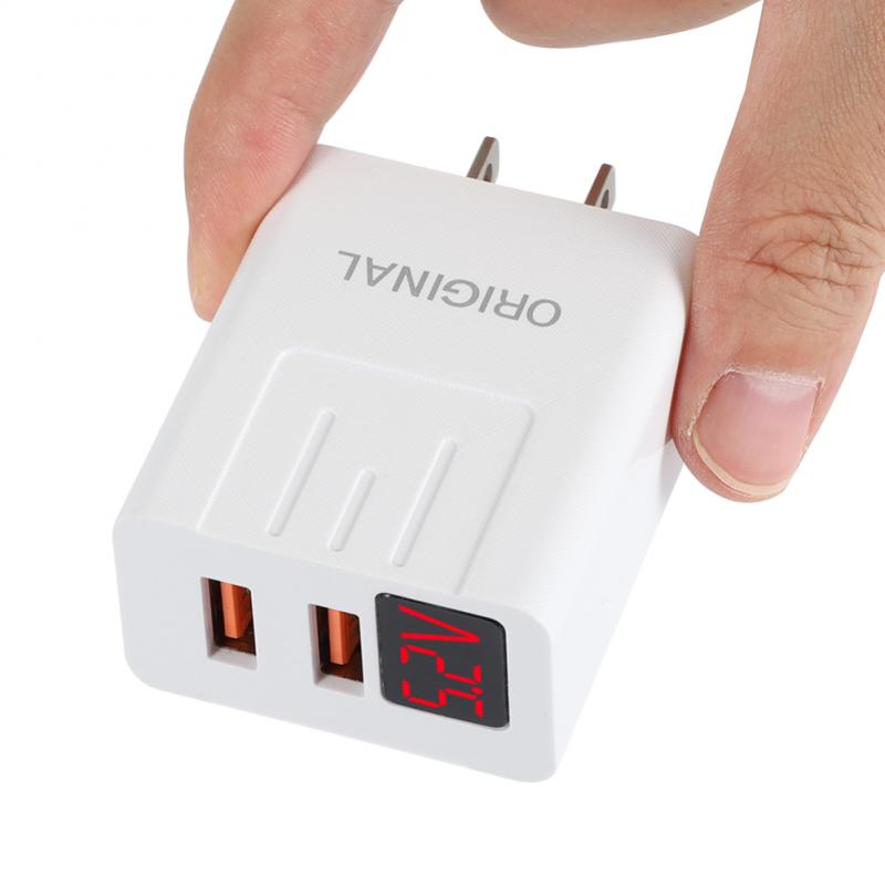 Smart Travel Charger 2.1A Digital Charger Display 2 Port USB Mobile Phone Accessories Charging ABS Plastic