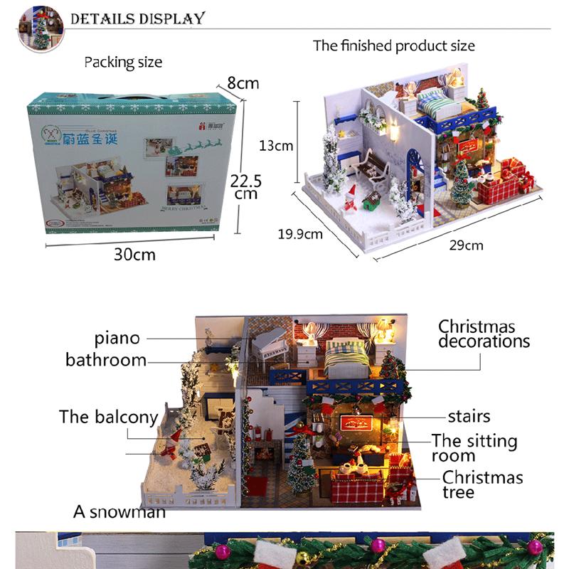 1 Set Christmas Mini House Miniature DIY House Kit Educational Handmade Assembly Model Room Furniture Without Battery
