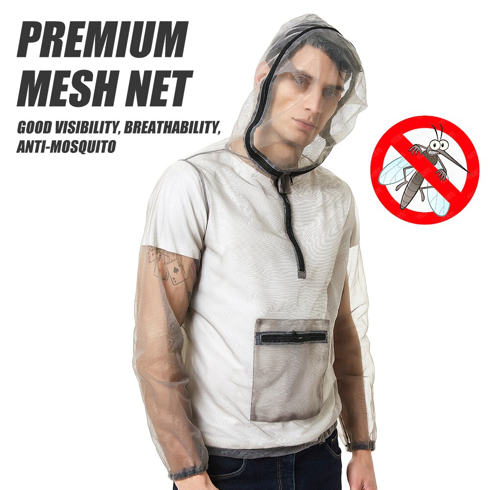 Outdoor Ultralight Mesh Hooded Jacket Anti-mosquito See Through Protective Mesh Shirt Insect Shield for Camping Hiking Fishing