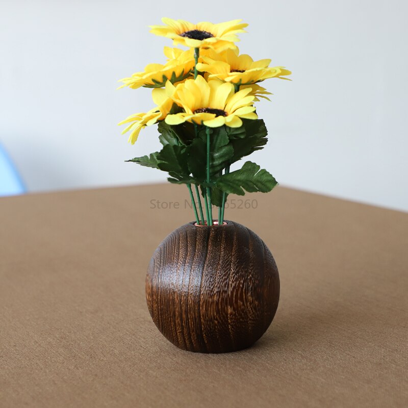 Style japonais brûlant Tung arbre petit Vase en bois massif fleurs séchées Vase fleur orgue Mini originalité ameublement ornement: spherical