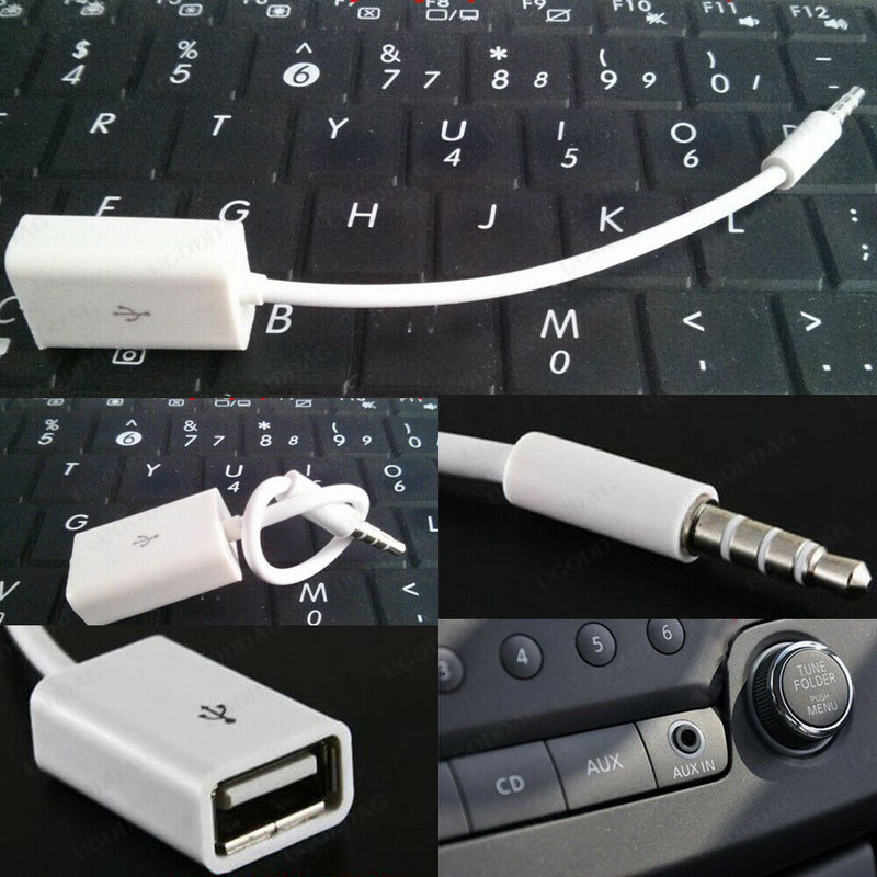 Universal 3.5mm Male AUX Audio Plug Jack To USB 2.0 Female Converter Cable Car MP3 Cord Line White Mini Portable Car Accessories