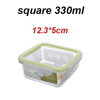 Glass Lunch Box Microwave oven heating refrigerated sealed leakproof food container transparent borosilicate food bento box: Square 330ml