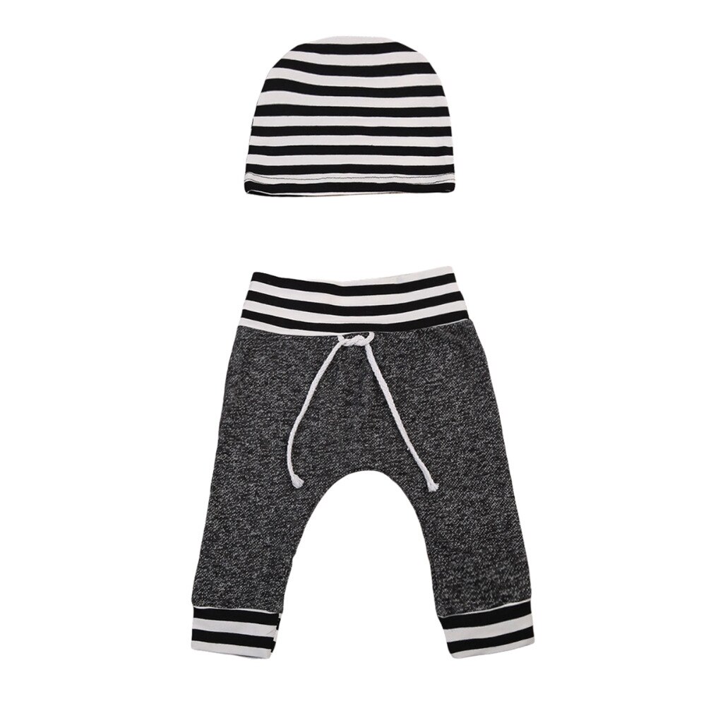 Arrivels 2Pcs Newborn Toddler Infant Baby Boys Girls Pants Striped Printed Bottom Casual Pants Hat