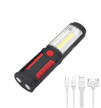 Portable COB LED Flashlight USB Rechargeable Torch Work Light Magnet Emergency Camping Lamp With Built-in Battery Magnet Hook: Type-A Blue