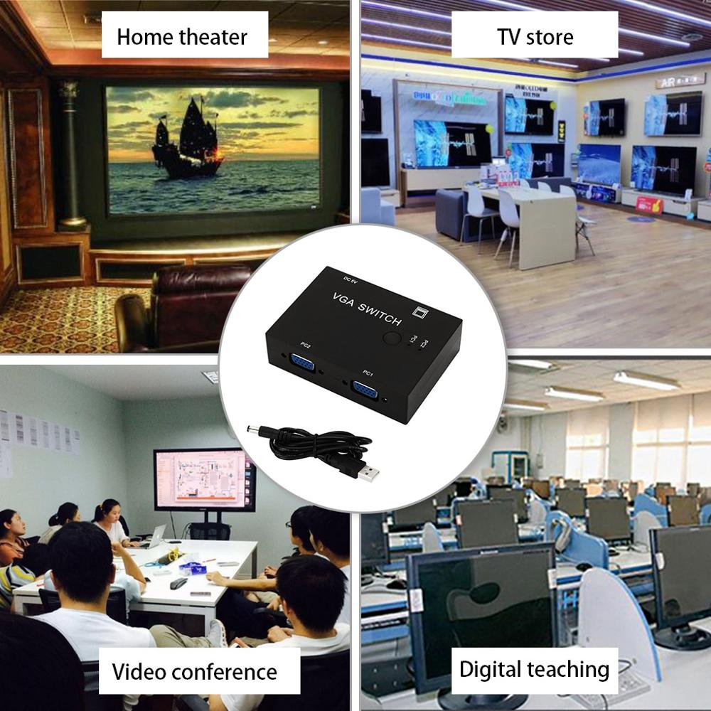 2 In 1 Out Vga Selector Box Computer Screen Video Signal Switcher Draagbare Usb Video Switch Box