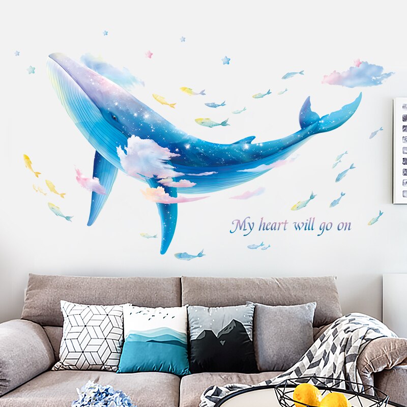 Zelfklevende Blue Whale Muurstickers Voor Badkamer Kinderkamer Verwijderbare Vinyl Muurtattoo Kinderkamer Dieren Muursticker