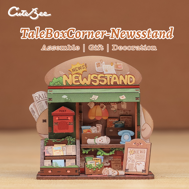 CUTEBEE Mini Store Series DIY Miniature House 3D Wooden Puzzle Toys Handmade Dollhouse Kit for TaleBox Newsstand