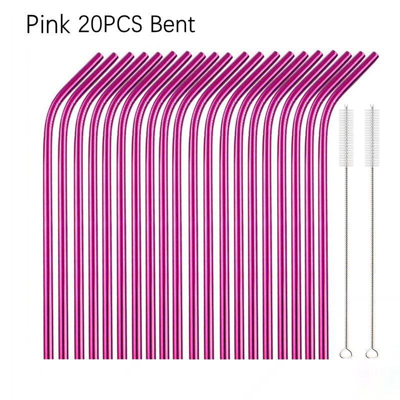 6*215Mm 10 Kleuren Milieuvriendelijke Herbruikbare Metalen Rietjes Set 304 Rvs Rietje Cocktail Party Favor Bar accessoire