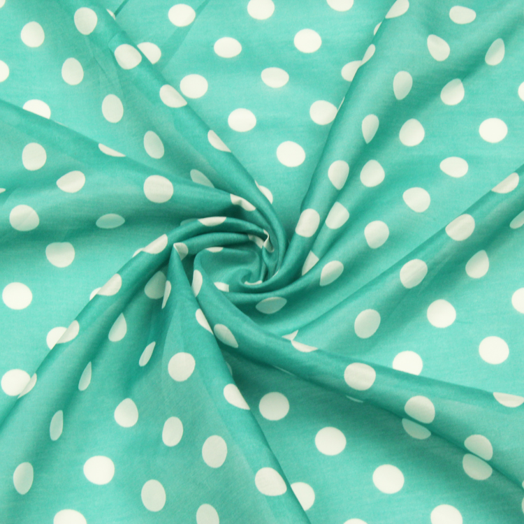 Mini white polka dot print on deep green bottom silk cotton blended fabric,SCT532