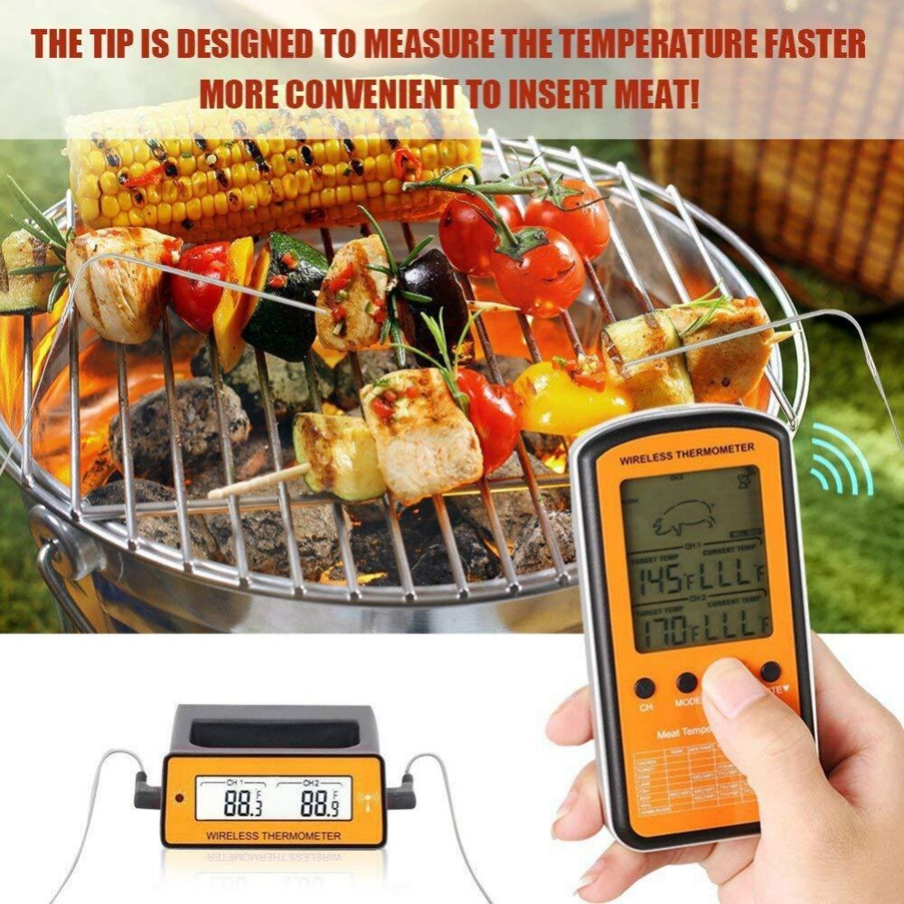 Wireless Remote Dual Probe Digital Cooking Meat Food Oven Thermometer for Grilling Smoker BBQ