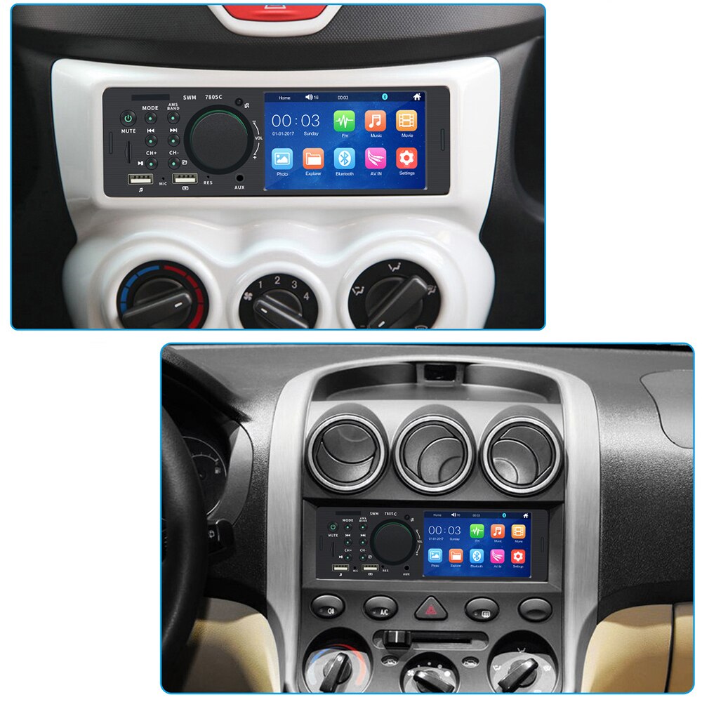 Radio con pantalla táctil para coche, reproductor MP5 de audio y vídeo, tarjeta TF, USB de carga rápida, 1 Din, 4,1 pulgadas, ISO, mando a distancia, unidad central de iluminación multicolor, 7805C