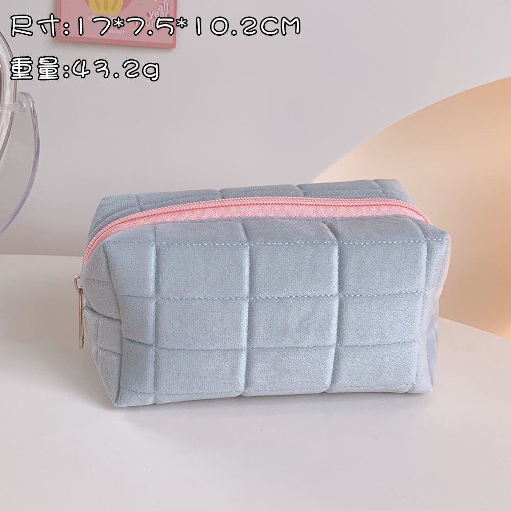 Neceser de viaje de terciopelo con cremallera para mujer, bolsa de aseo para maquillaje, bonita, de Color sólido: Blue