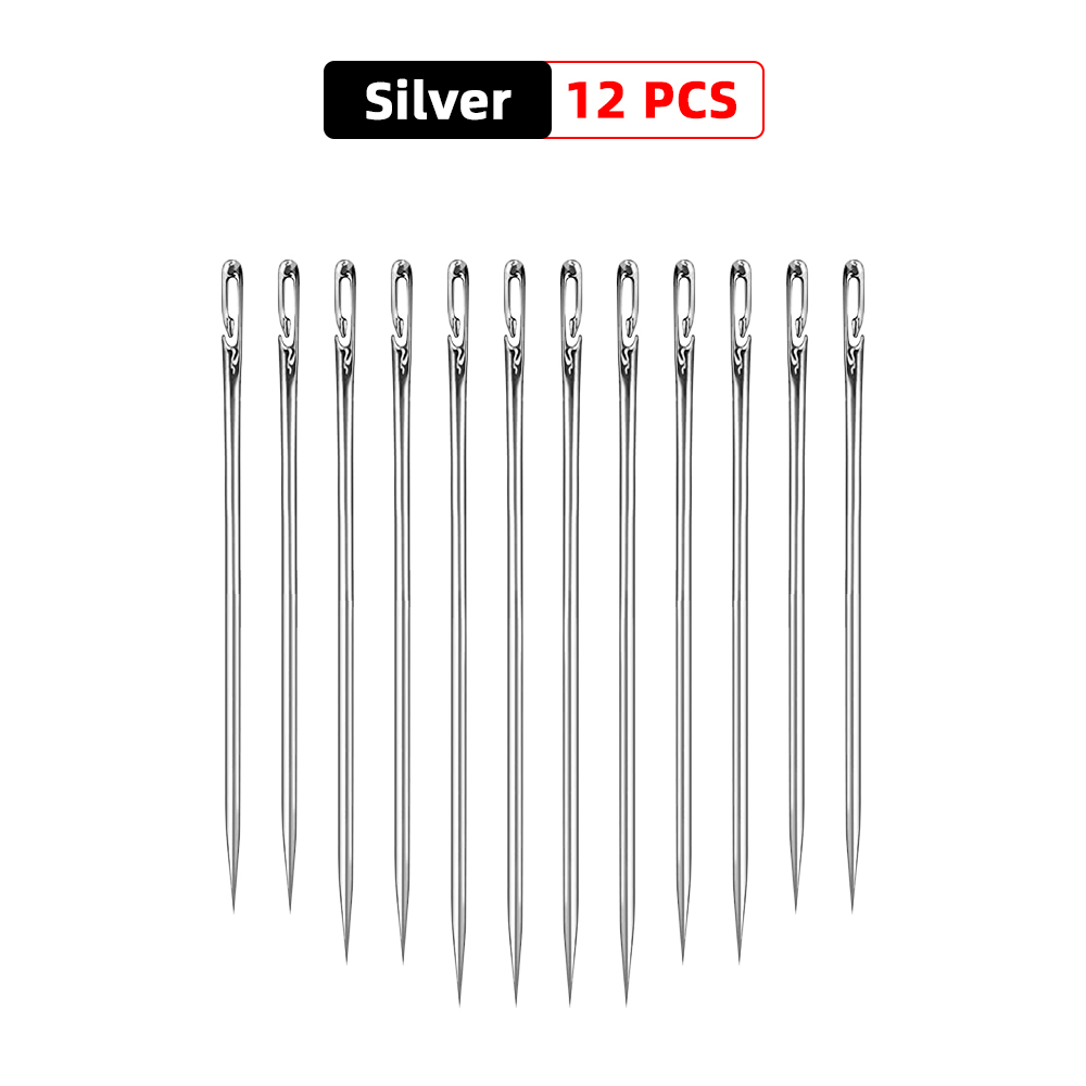 12/24/36 Pcs Stainless Steel Sewing Needles Needle-side Hole Threading Handwork Household Elderly Embroidery Needle Sewing Tools: 12 PCS Silver