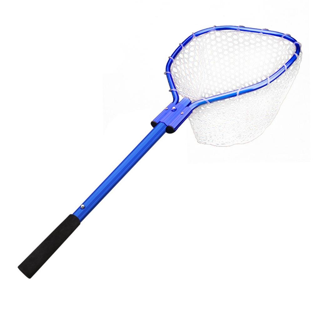 Folding Hand Net Fishing Net PVC Landing Net with Aluminum alloy Handle Extending Pole Fishing Nets: White