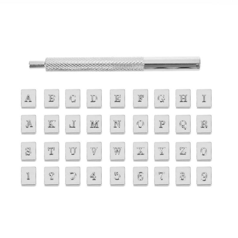 26 st trä läder stans stämpel set kol stål metall alfabet stämplar metall alfabet stämplar hem hantverk tillbehör brev: 36 st antal